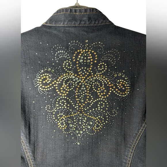 Chicos Platinum Denim Jean Jacket Rhinestone Embellished Size 1 (M) - Picture 7 of 8